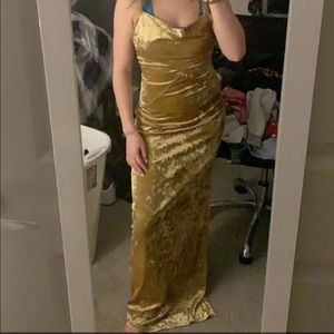 yellow velvet long maxi dress nwt